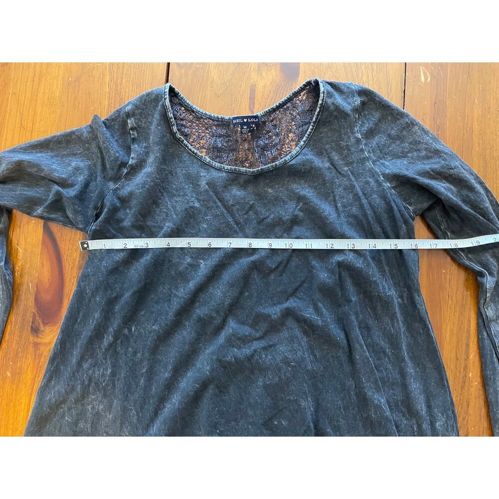 Basil Heart Lola Womens Medium Blouse 100% Cotton Gray Lace Design Long Sleeve - Picture 6 of 9